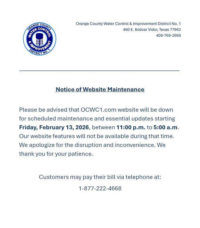 OCWC1 Maintenance Notice 2026