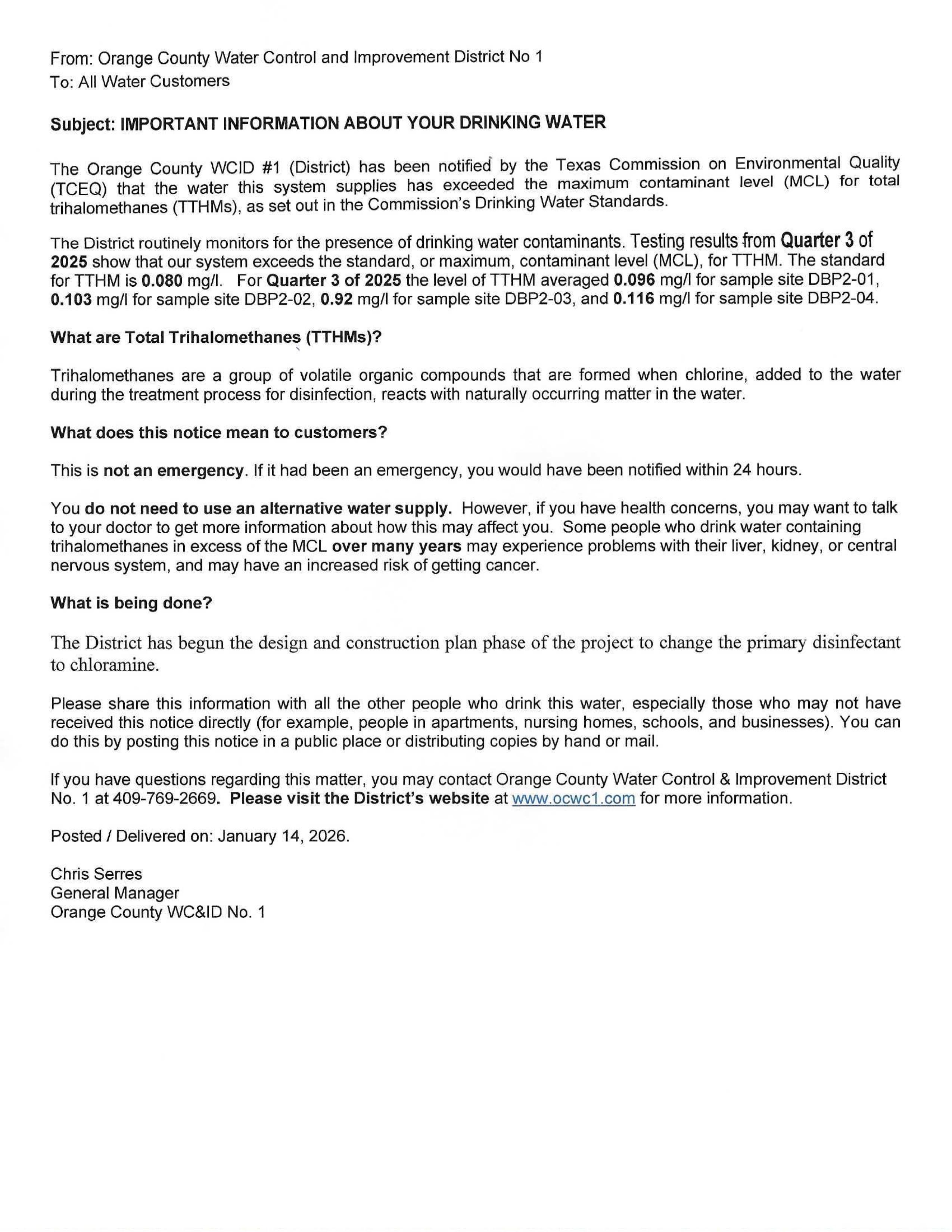 TTHM LETTER 1 14 26 QT 3 2025